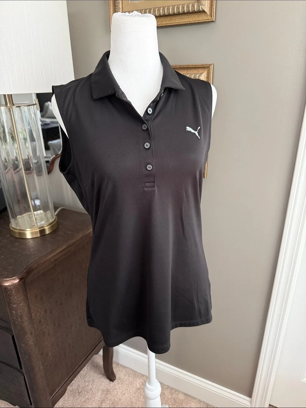 Puma Black Sleeveless Polo Tank with White Logo - Picture 1 of 5